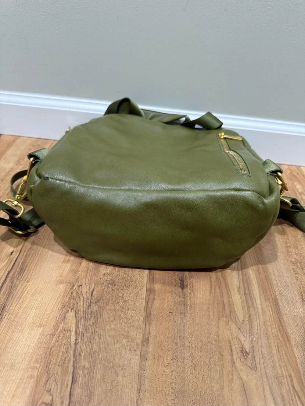 Fawn Design Olive Faux-Leather Backpack Mini with Gold Hardware